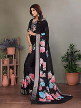Black Dull Moss Floral Print Saree